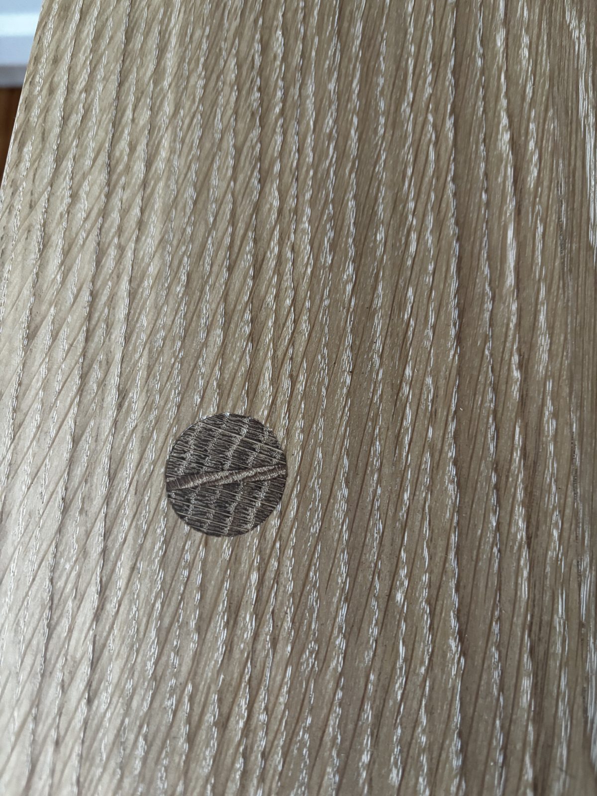 Close-up of a wedged through-tenon