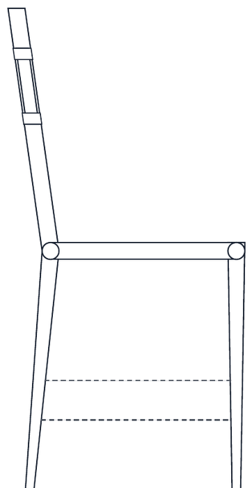 Side elevation with two possible stretcher positions dashed